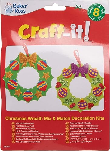 Miniatura 3 de Baker Ross -AT303 Ltd - Kit de decoración de corona de Navidad para combinar, artes festivas y manualidades (paquete de 8)