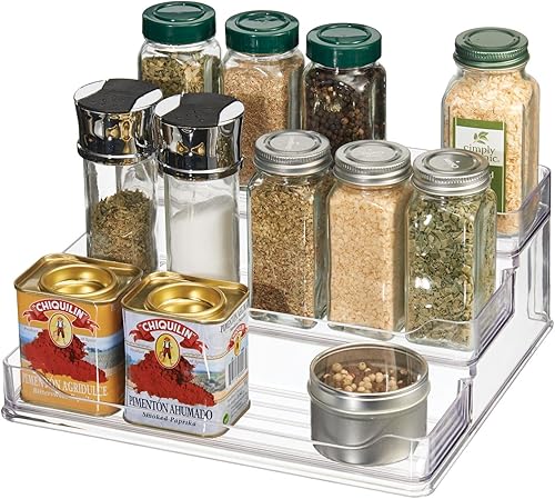 Miniatura 8 de mDesign Soporte de plástico para especias de cocina de 3 niveles, organizador de almacenamiento para gabinete, mostrador, despensa, estante,