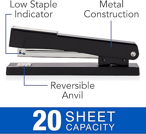 Swingline Engrapadora, capacidad para 20 hojas, grapadora de escritorio ligera, grapadora de metal duradera para escritorio, color negro (S7040501)