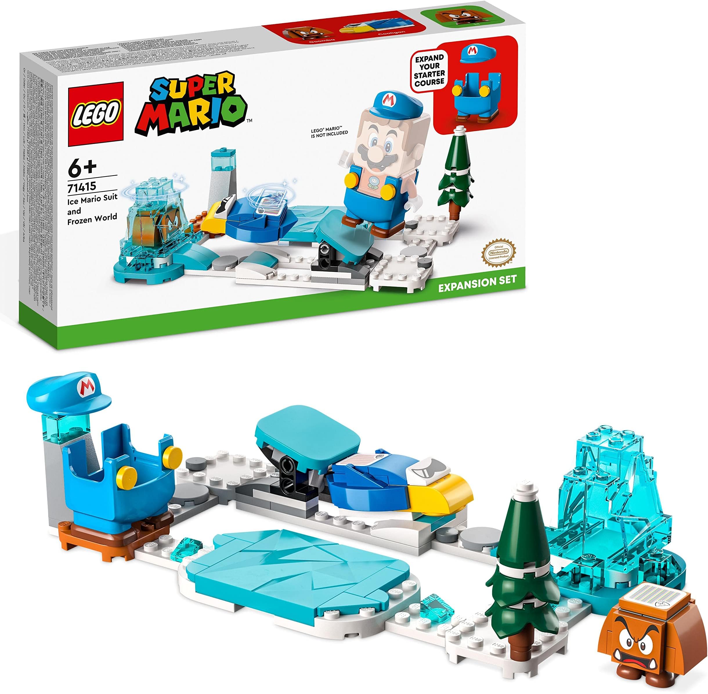 71415 Super Mario Ice Mario Suit and Frozen World Expansion Set, Collectible Toys for Kids, Buildable Game with Figure Costume plus Cooligan and Goomba Enemy Figures