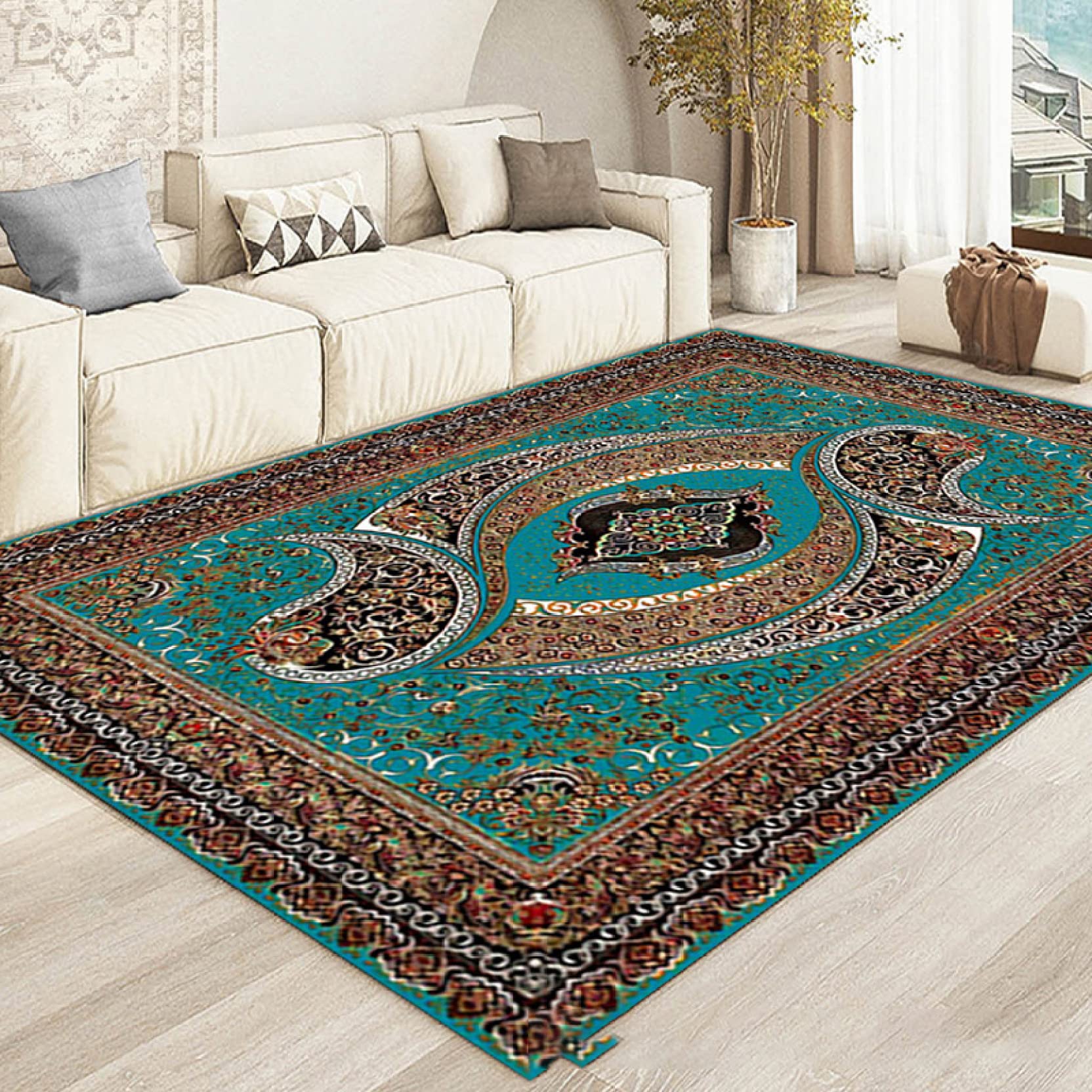 ペルシャ カーペット 140x200cm 室内 リビング おしゃれ カラフル イ Amazon｜ペルシャ絨毯風ラグ カーペット 2畳 140*200cm 洗える
