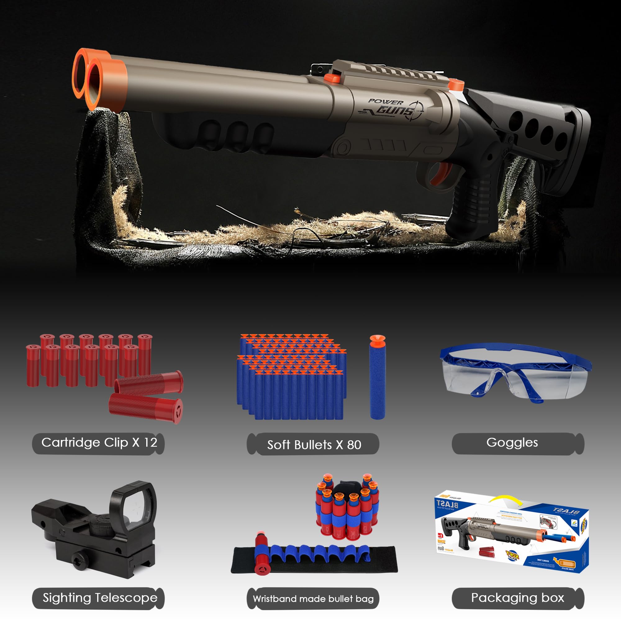 Double Barrel Shotgun Toy, Realistic Foam Dart Blaster with Pump Action, 80 Soft Bullets, Safe for Kids & Outdoor Battles - Image 2