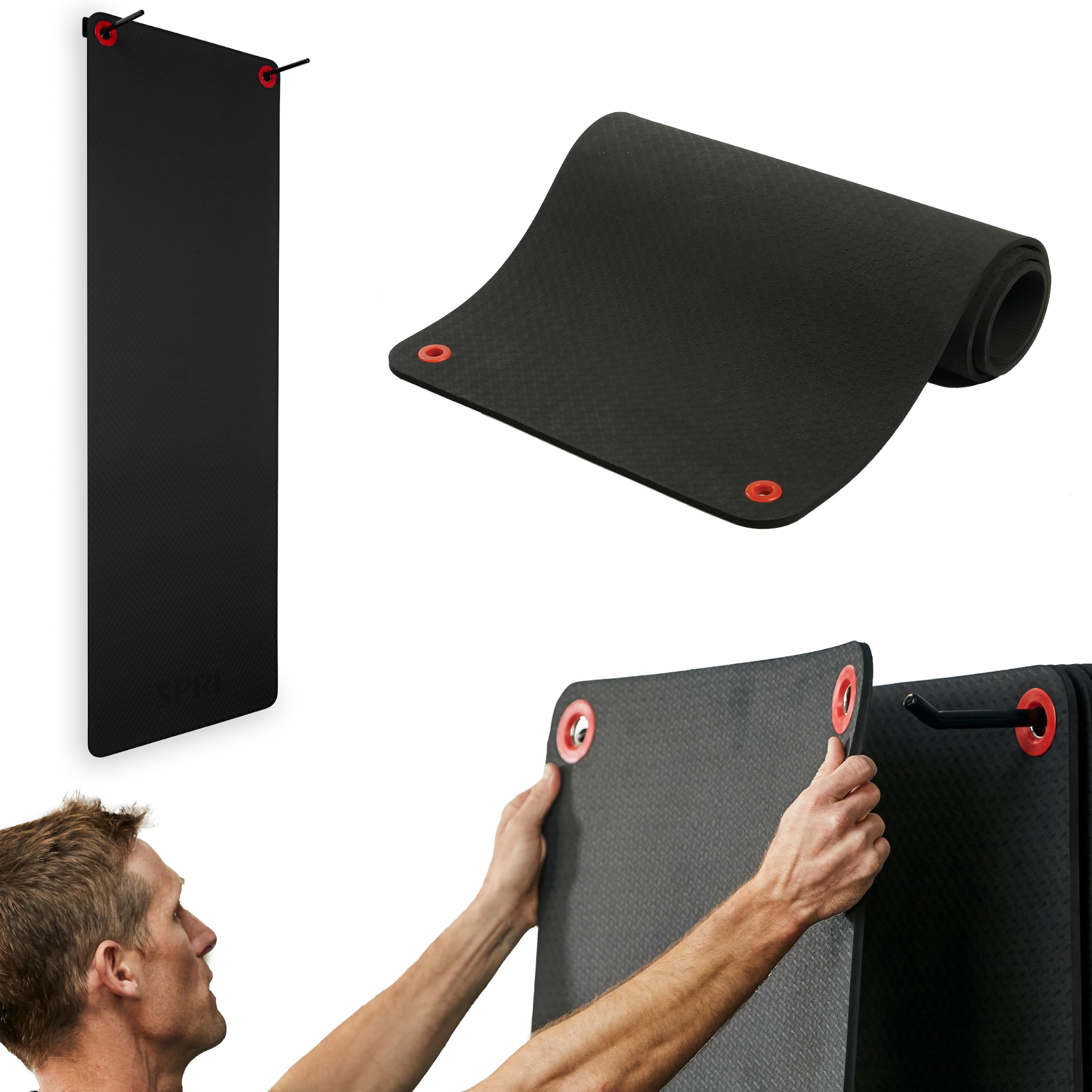 SPRI Hanging Exercise Mat, Fitness & Yoga Mat for Group Fitness Classes, Commercial Grade Quality with Reinforced Holes, 71"L x 23"W x 5/8" Thick