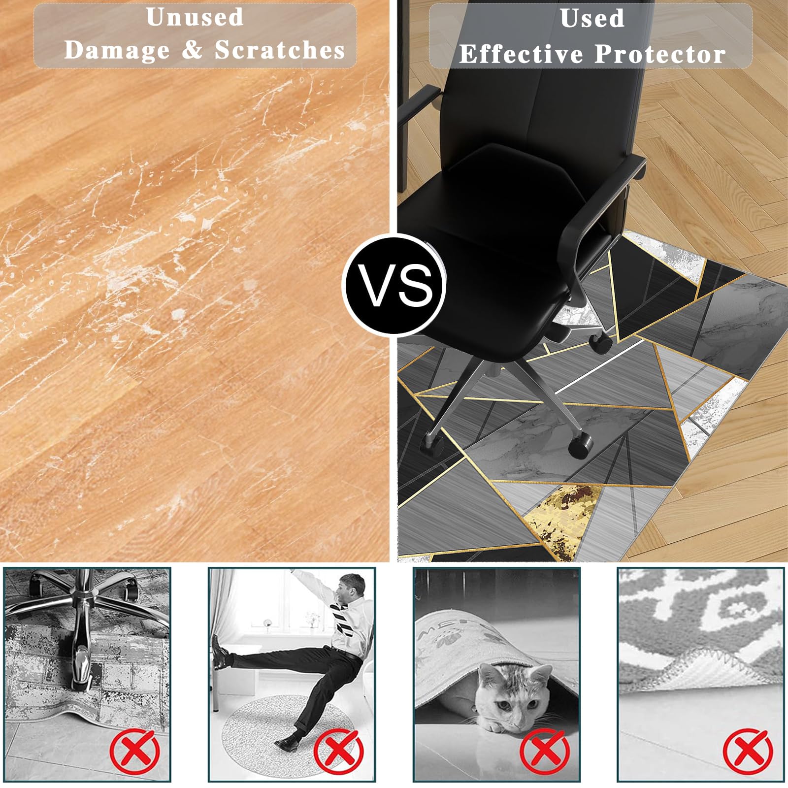 Tapis Chaise de Bureau - Tapis Gaming Sol - Tapis Protection sol Chaise Bureau Antidérapant - 90 x 120 cm Tapis Protecteur de Sol pour fauteuils de Gaming Pour sols durs parquet stratifié carrelage