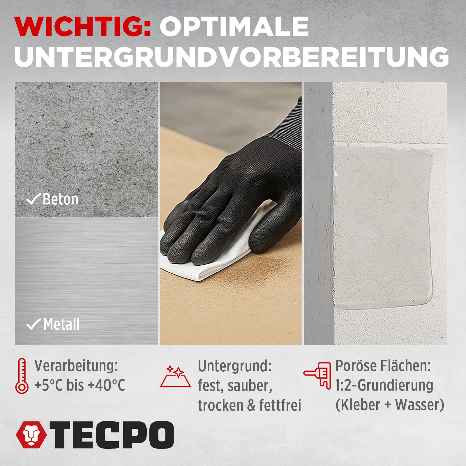 TECPO Montagekleber Fix Power 10x 480g Universal Baukleber Kraftkleber 200kg 10 cm² für Akustikpaneele Styropor Sockelleisten