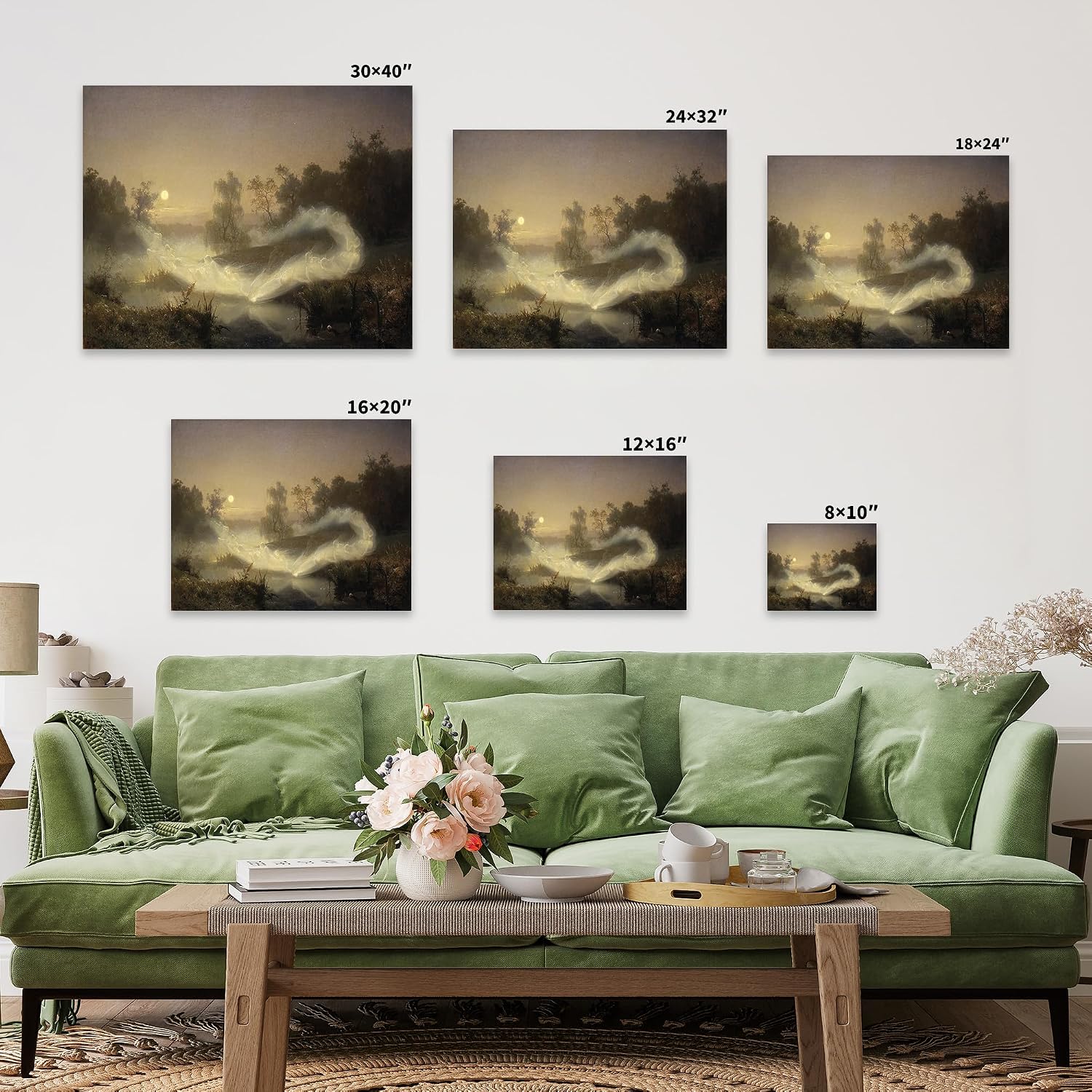 Poster Master Moonlight Forest Canvas - Retro Dancing Fairies Print - Romantic Landscape Art - Chic Gift for Men, Women - Wall Decor for Bedroom, Office, Living Room - 8x10 STRETCHED Canvas
