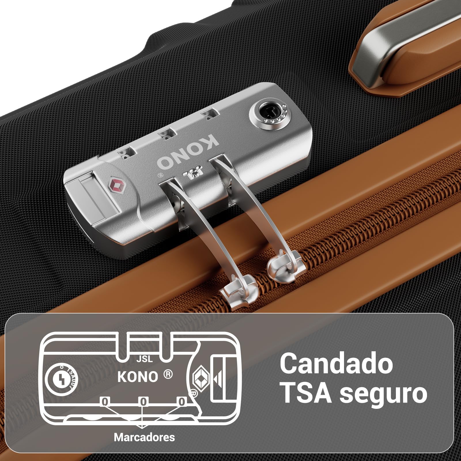 Kono Maleta Ligera ABS rígida de Cabina con Cerradura TSA Juegos de Equipaje de 4 Piezas Incluidas Bolsa de Fin de Semana y Bolsa de Aseo para Viajes (Negro con marrón)