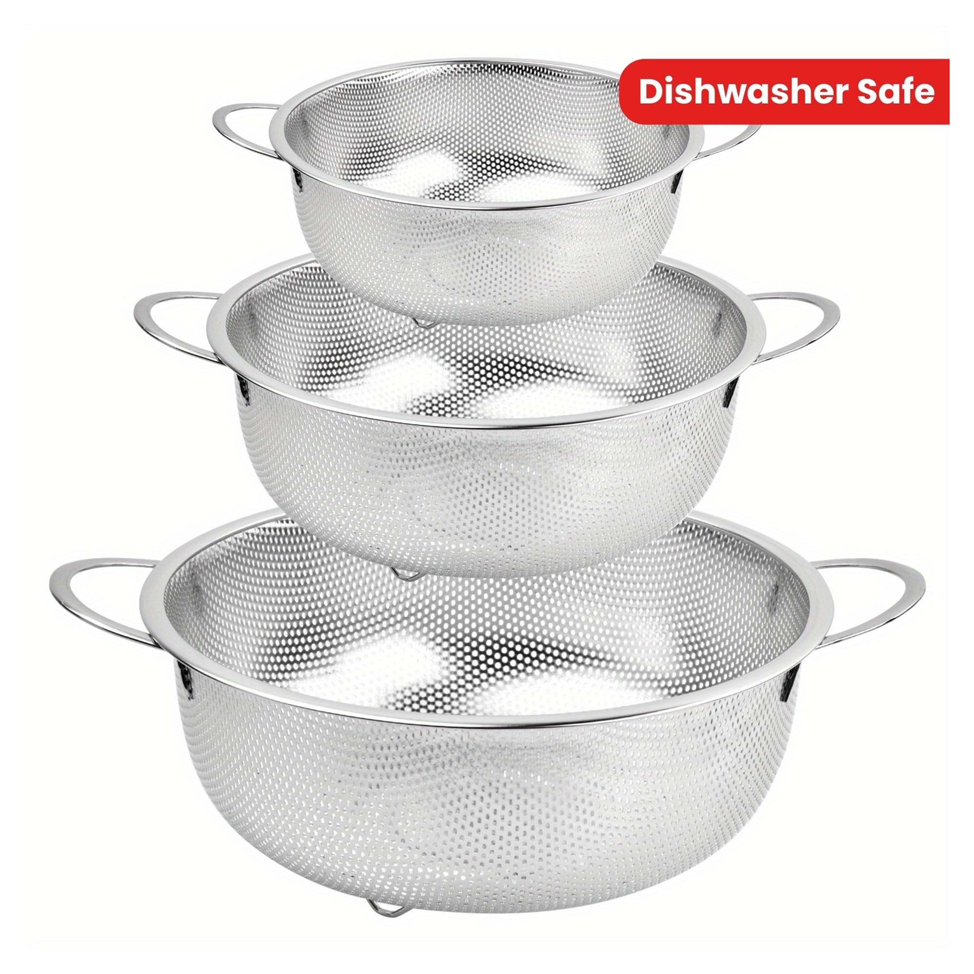 Colador de malla fina acero inoxidable, cestas red con asas, Base descanso, juego colador, suministros cocina, 3 uds para Pasta Verduras y Frutas