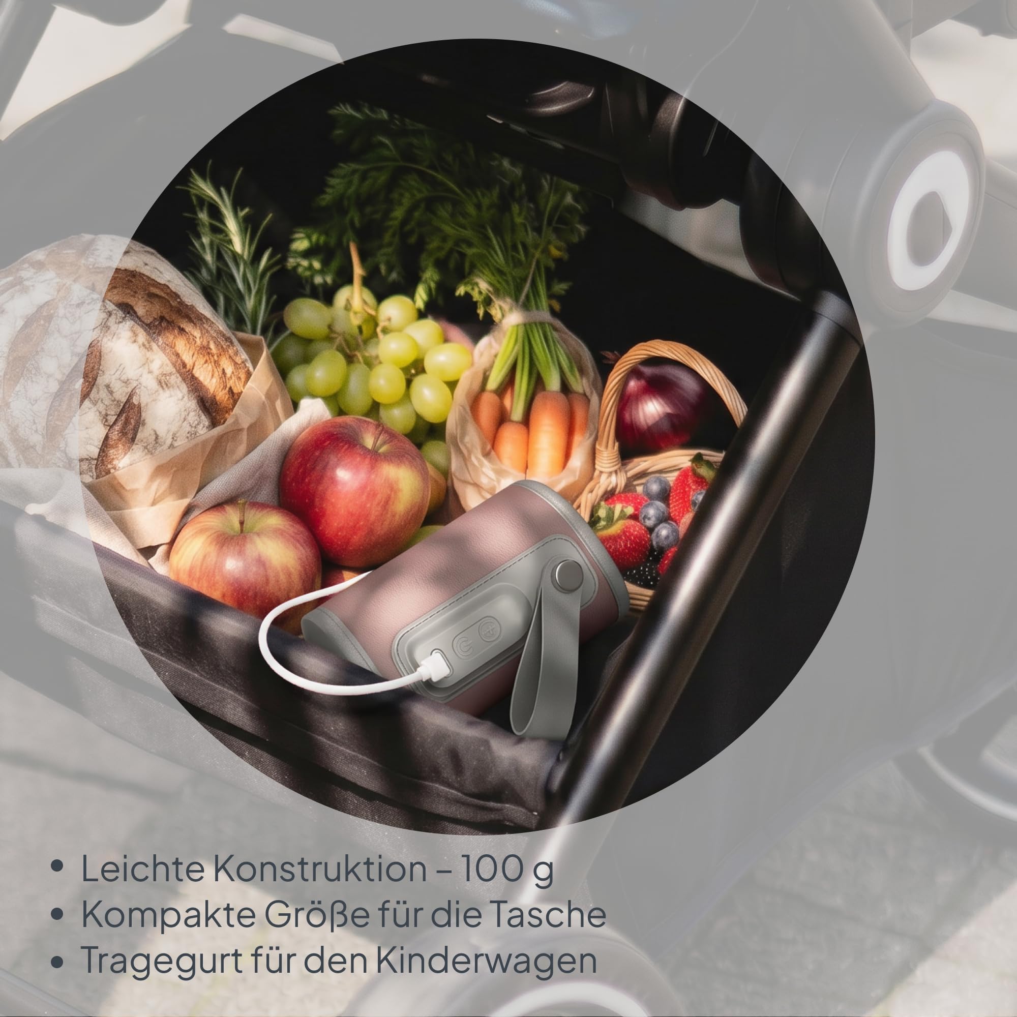 LIONELO Thermup Go Tragbarer Babyflaschenwärmer USB-C, Flaschenwärmer Unterwegs & Auto, 24h Warmhaltefunktion, 5 Temperaturstufen 38–50°C, LCD Display, Thermostat, Universal, BPA-frei, Leise