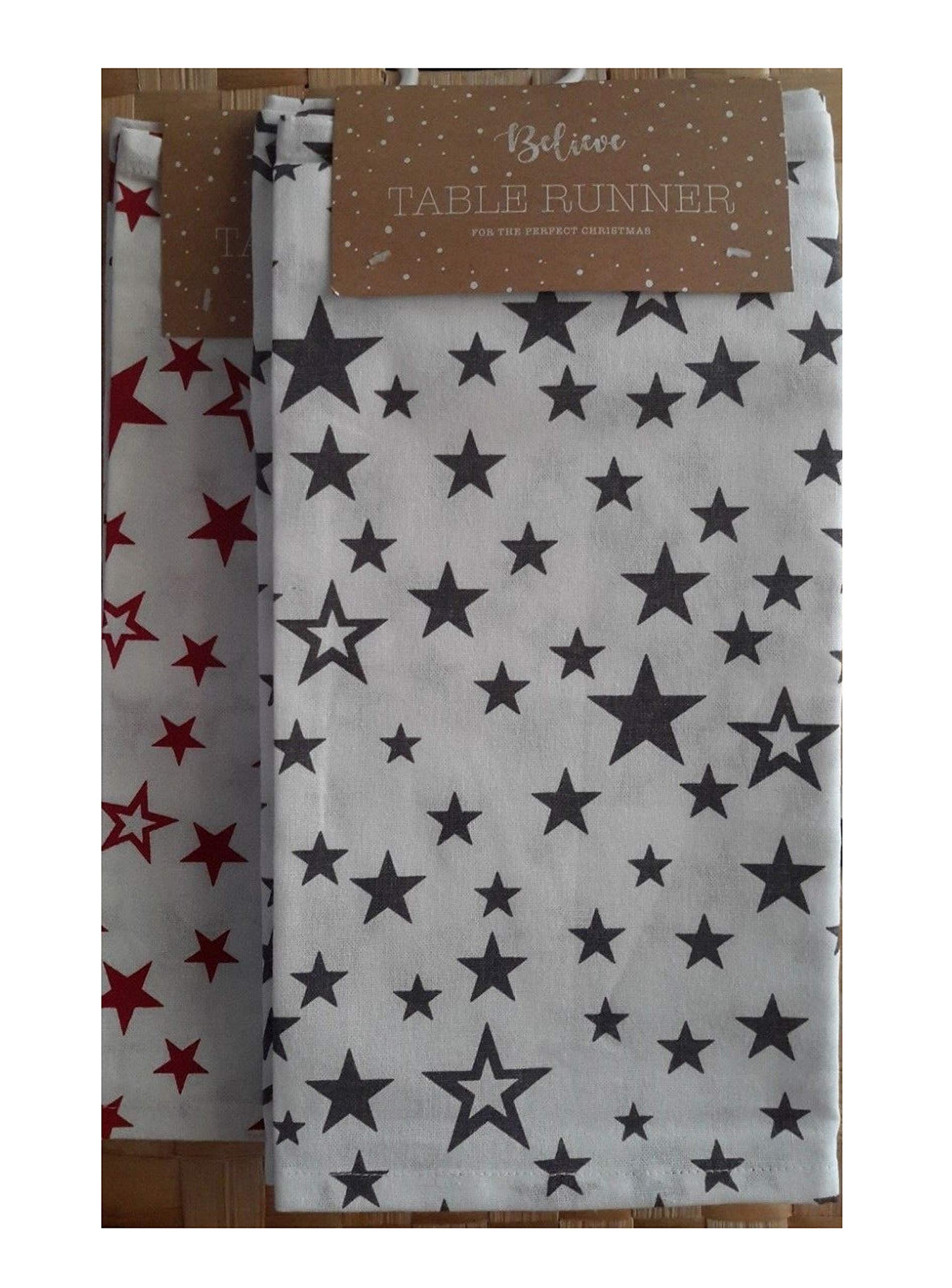 Believe160cm x 35cm Star Table Runner in Red or Black
