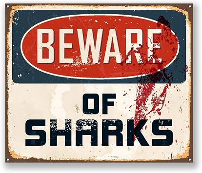 2 x 10cm Beware of Sharks Sticker Car Laptop Decal Sign Surf Camper Van #6526 10cm Wide x 8.5cm Tall