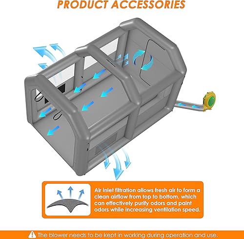 Miniatura 5 de QILEBA Cabina de pintura inflable de 20 x 13.5 x 9 pies con soplador de 1100 W, cabina de pintura portátil con sistema de filtro de aire para