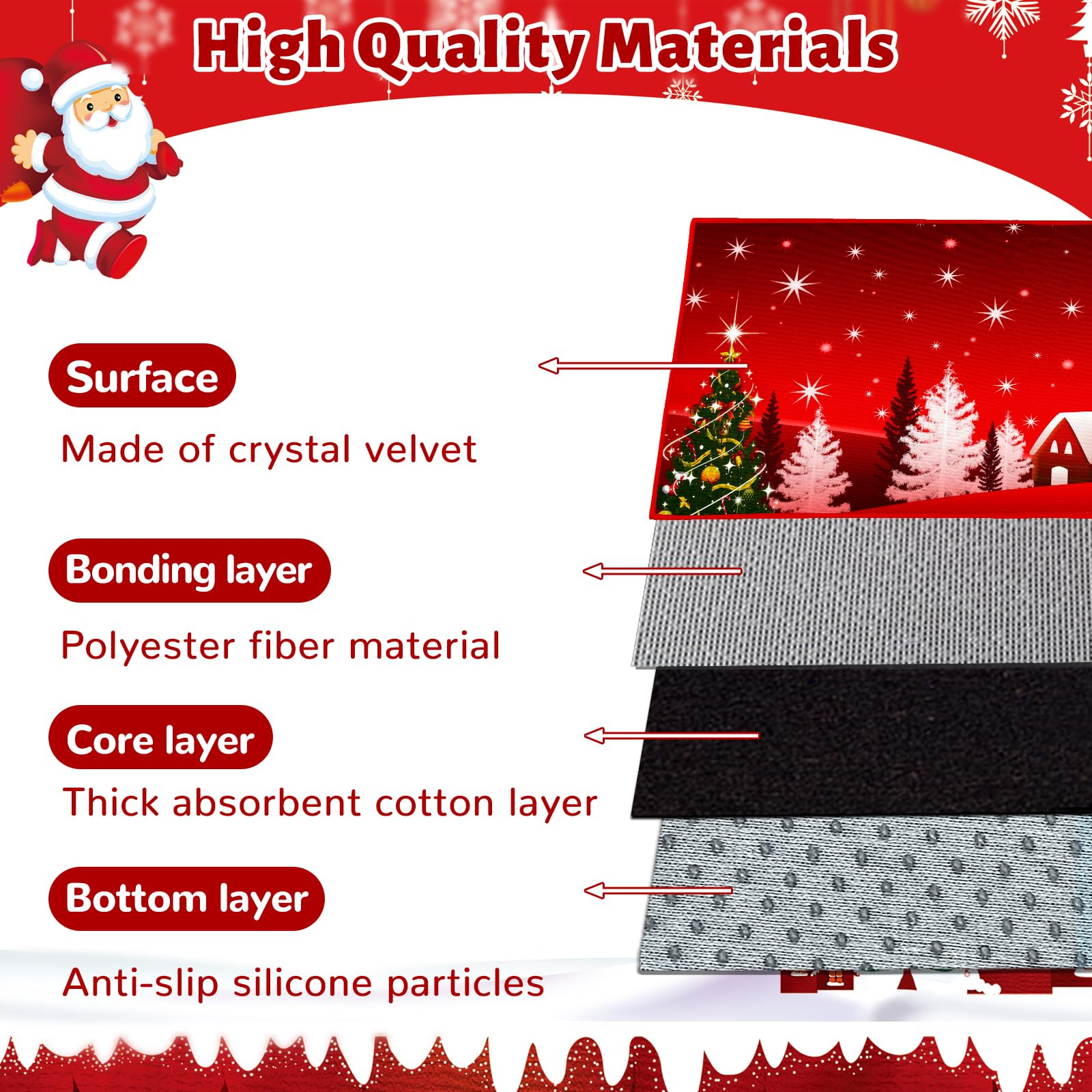 Tapis de Noël antidérapant lavable Père Noël 40 x 60 cm 40 x 120 cm