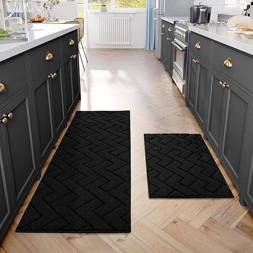 hicorfe Juego de alfombras y tapetes de cocina, 2 piezas de polipropileno súper absorbente, tapete antideslizante de polipropileno suave, cómodo,