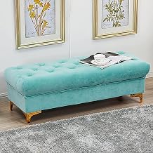 Premium Velvet Storage Ottoman Bench, Modern Upholstered Footstool for Living Room, Bedroom, Hallway - Multifunctional Shoe Storage Seat Blue, 80x45 cm