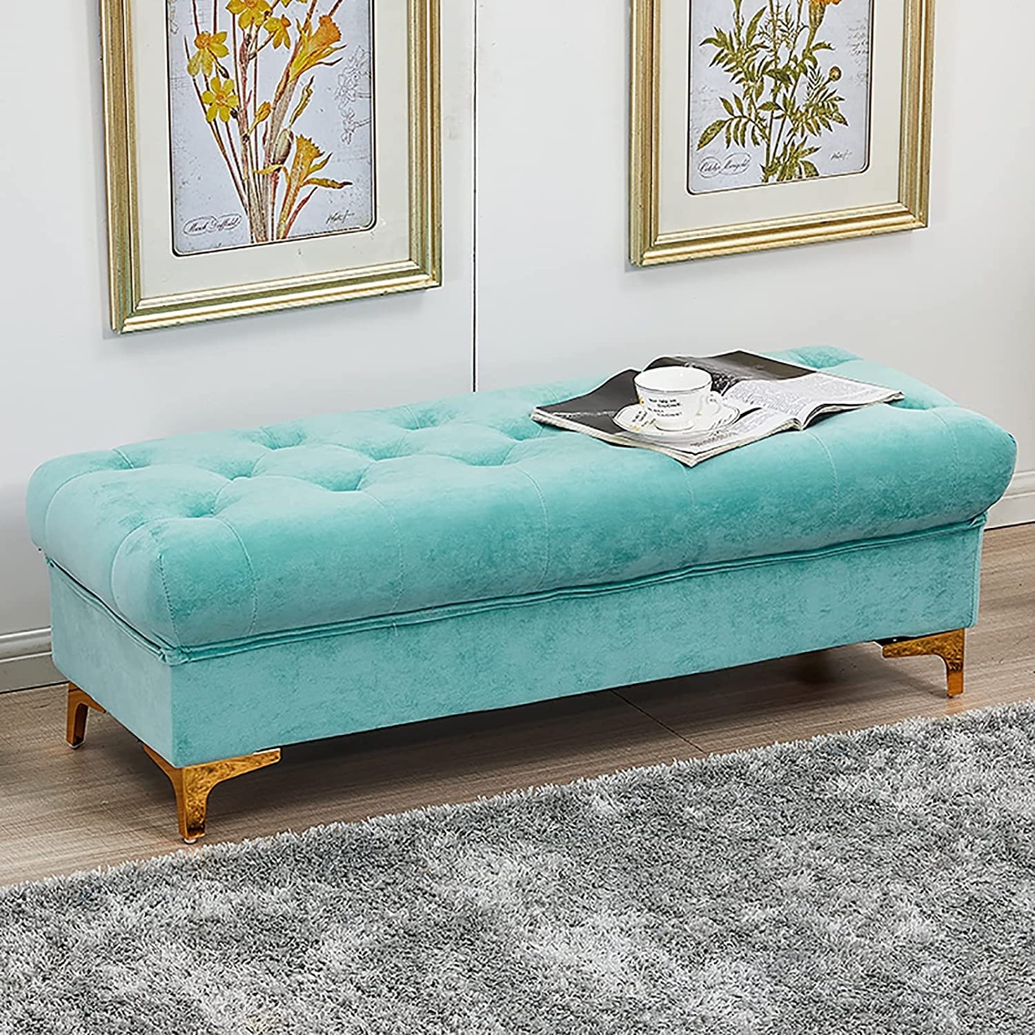LWJSOCP Premium Velvet Storage Ottoman Bench Modern Upholstered Seat for Bedroom Living Room Hallway Multifunctional Footstool & Shoe Storage Solution
