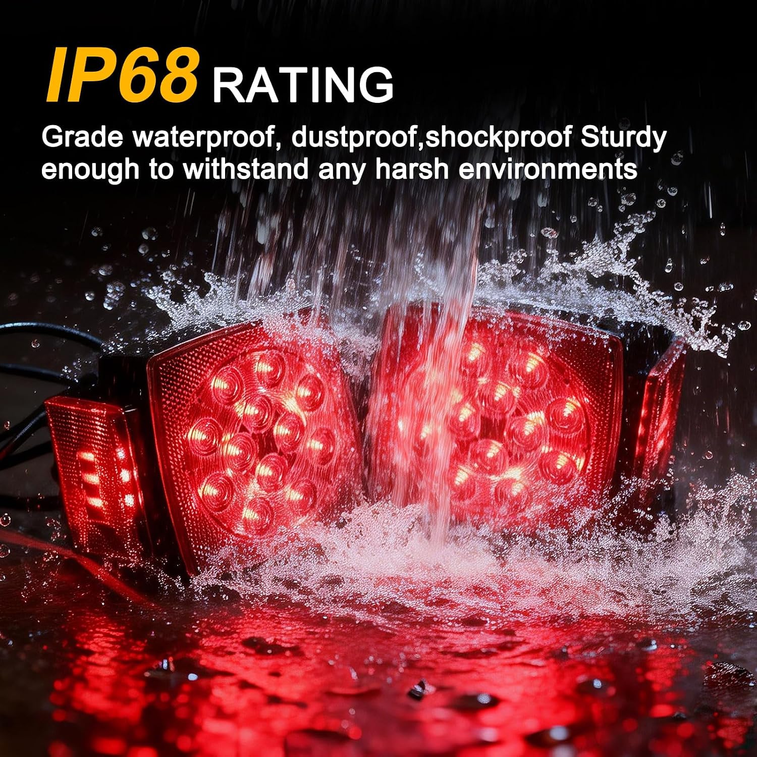 Konrali 12V Submersible Square Led Trailer Lights Red LED Stop Turn Tail License Brake Running Lamps w/Steel Mounting Boxes and License Plate Bracket Guard Cover for Under 80" Trailer Boat Truck IP68