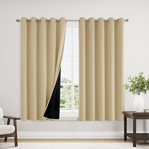 Miniatura 68 de ChrisDowa Cortinas 100% Opacas para Dormitorio con Forro Negro, 2 Capas Gruesas Totalmente Opacas con Aislamiento Térmico y Ojales, Cortinas de