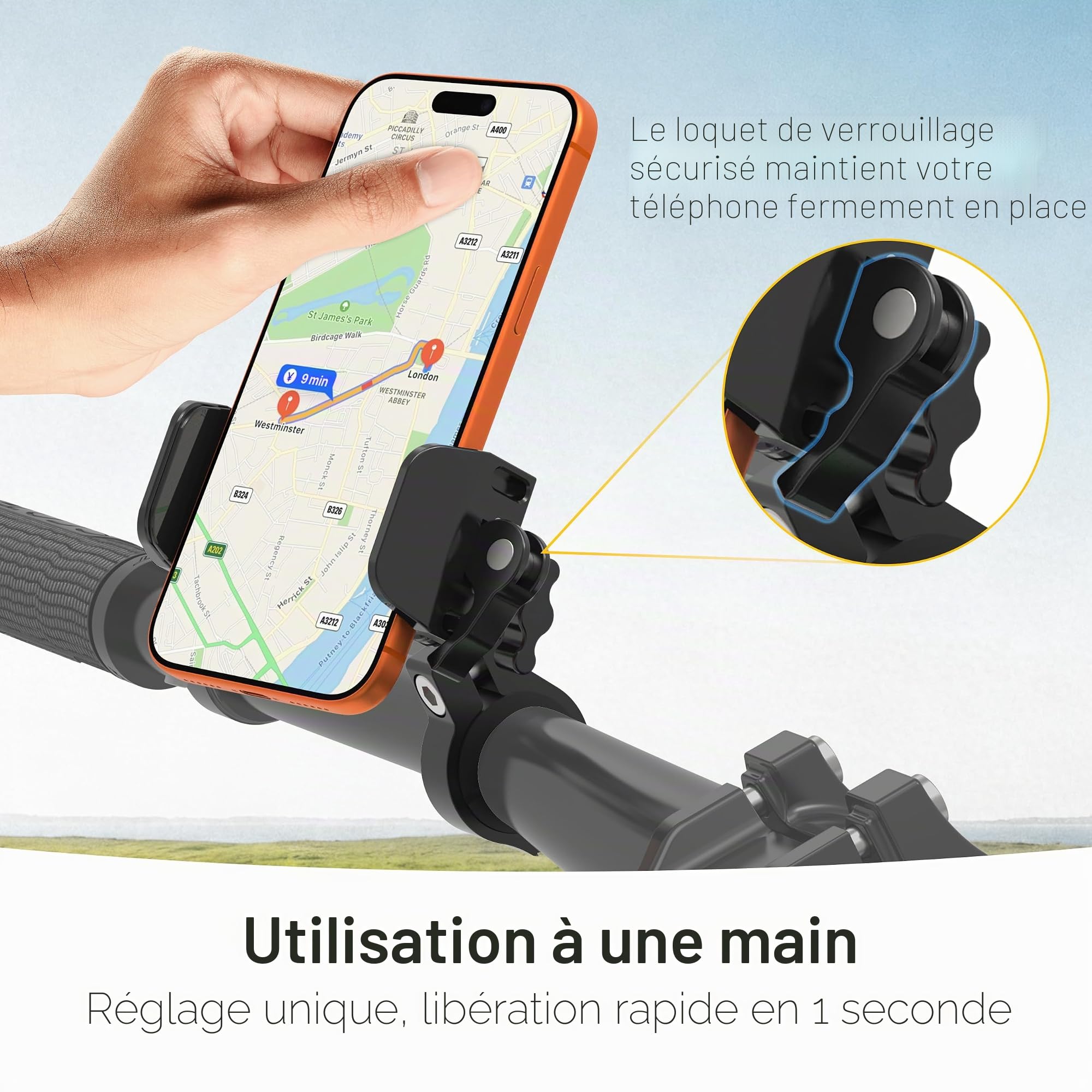Support téléphone d'Anti-Vibrations Moto et vélo, pour iPhone | aluminium avec amortisseur de vibrations, rotatif à 360° pour moto, vélo et scooter, pour iPhone 17/Air/16 Pro Max et phones