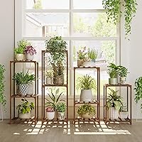 Bamworld 4-Pack Wooden Plant Stands - DIY Indoor Outdoor Flower Shelves for Multiple Plants, No Tools Needed