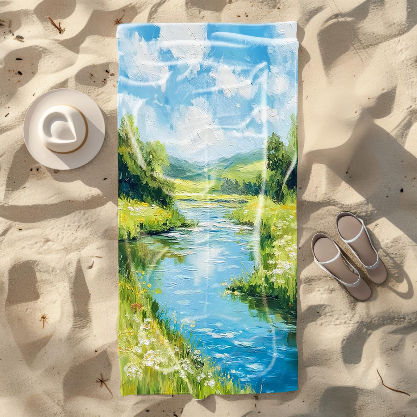 Tapis de Plage XXL Anti Sable Creek Bleu Serviette Piscine Adulte,Natte De Plage Pliable, Voyage Accessoires De Plage Camping,Serviette de Bain Personnalisée