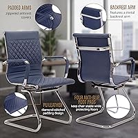 Vista 6 de VESCASA Sillas de oficina para invitados con respaldo de diseño de rejilla rómbica, sillas de recepción de piel sintética con brazos para sala