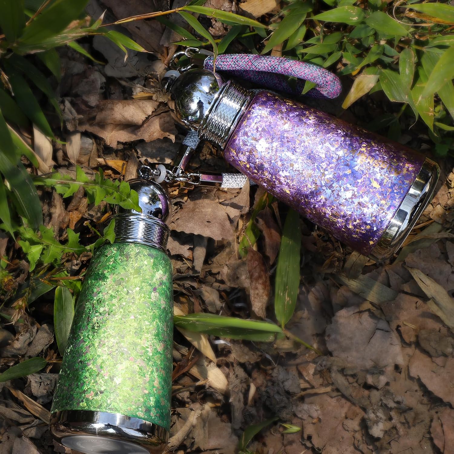 Pure Titanium Water Bottle,12 oz Frosted Green Insulated Travel Coffee Mug Cup with Lid Straw Weaving Rope Handle Tumblers,Ultralight Leak-Proof Vaccum Camping Flask Keep Cold 12H Hot 12H