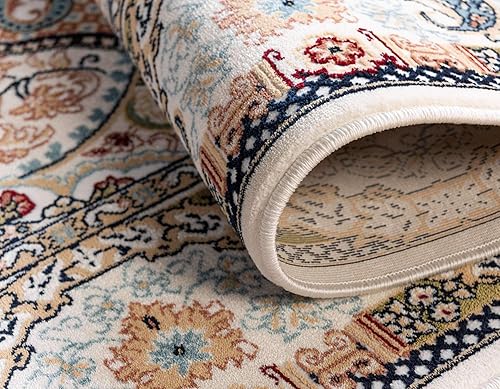 Miniatura 6 de Unique Loom Narenj Collection - Alfombra clásica con diseño texturizado de medallón, 5 x 8 pies, color marfil y azul