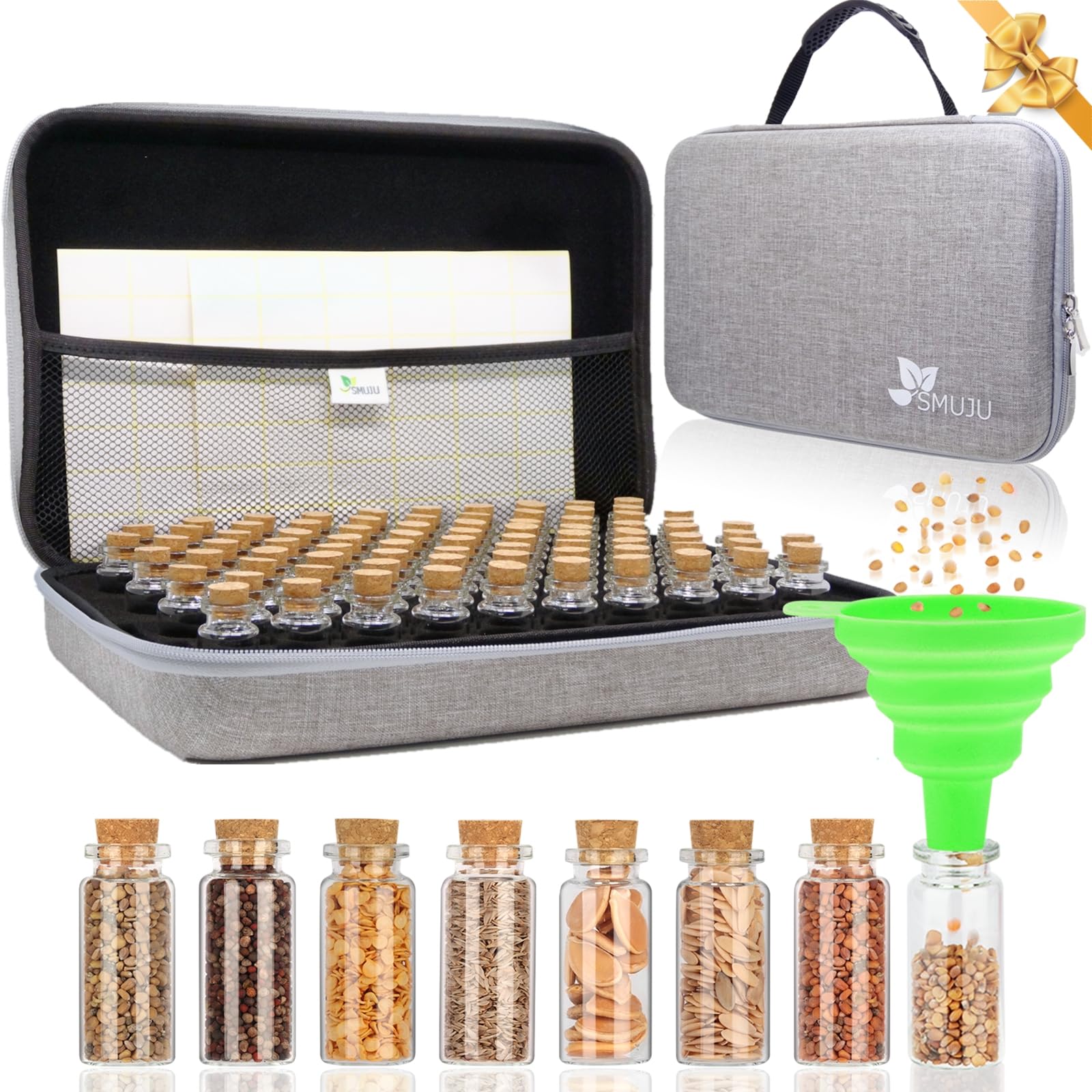 SMUJU 【80 Slots】 Seed Storage Organizer, Sturdy Seed Organizer Storage Box with Dual Zipper Bag and 84Pcs Label Stickers, Glass Seed Storage Container