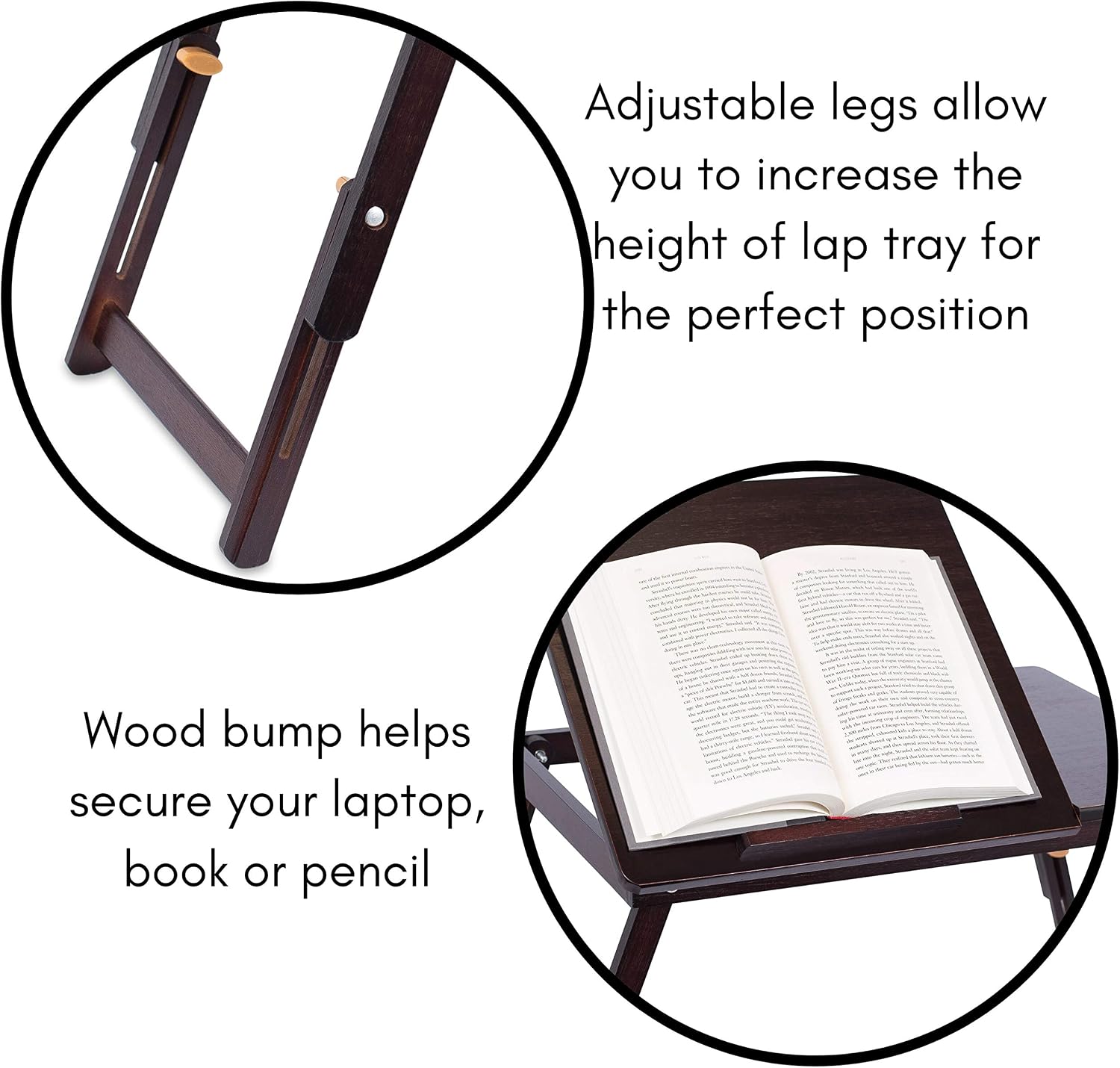 Sofia + Sam Bamboo Lap Tray with Adjustable Tilt Surface | Wooden with Folding Legs and Pullout Drawer | Fits Laptops Up to 15" | Walnut Brown | Foldable Serving Bed Tray | Computer Lap Tray