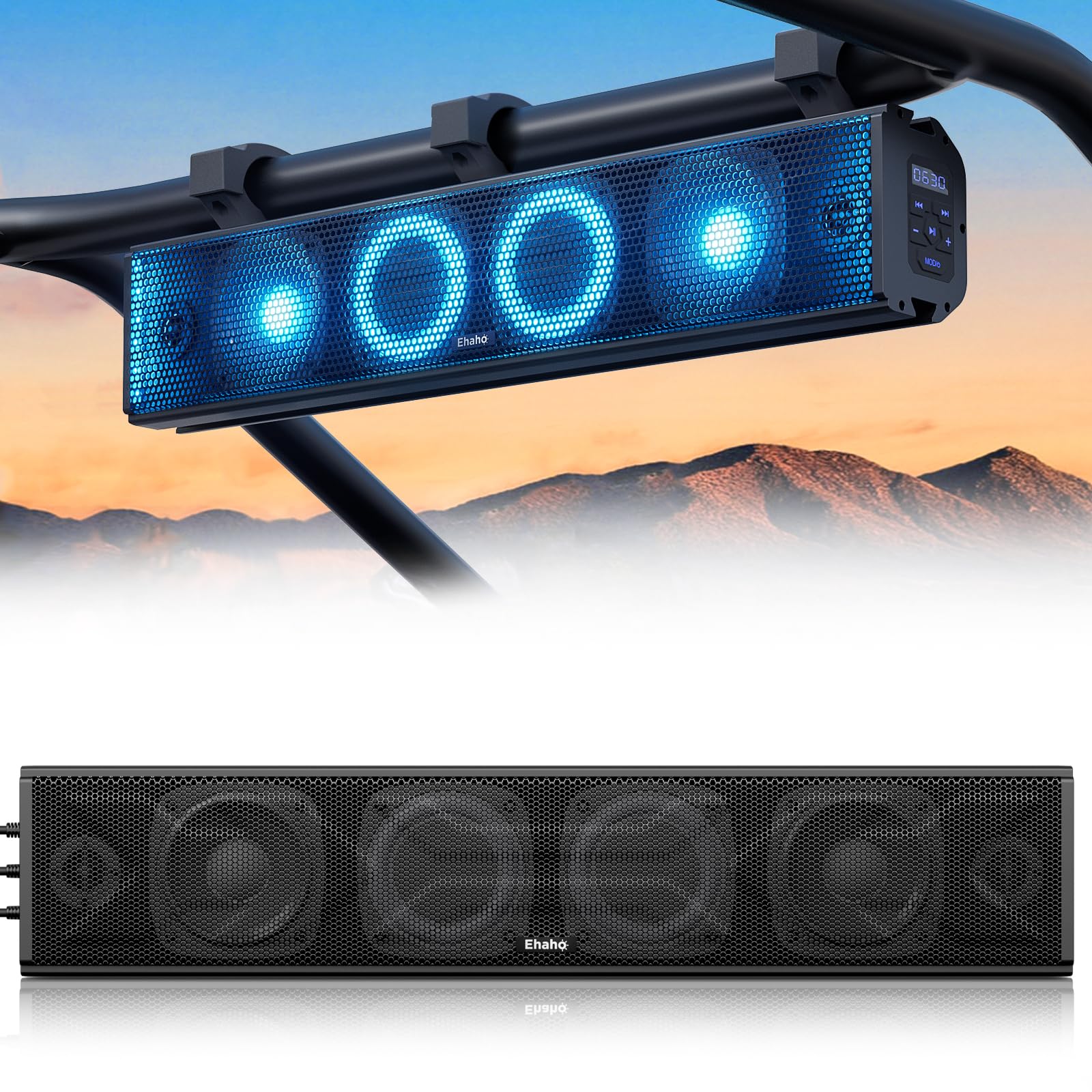 Ehaho 25 Inch UTV Sound Bar, ATV SoundBar Bluetooth with RGB Lighting, IP65 Waterproof Golf Cart Sound Bar, Amplified Powersports SXS SoundBar, UTV Speakers Compatible with Polaris RZR Can-Am