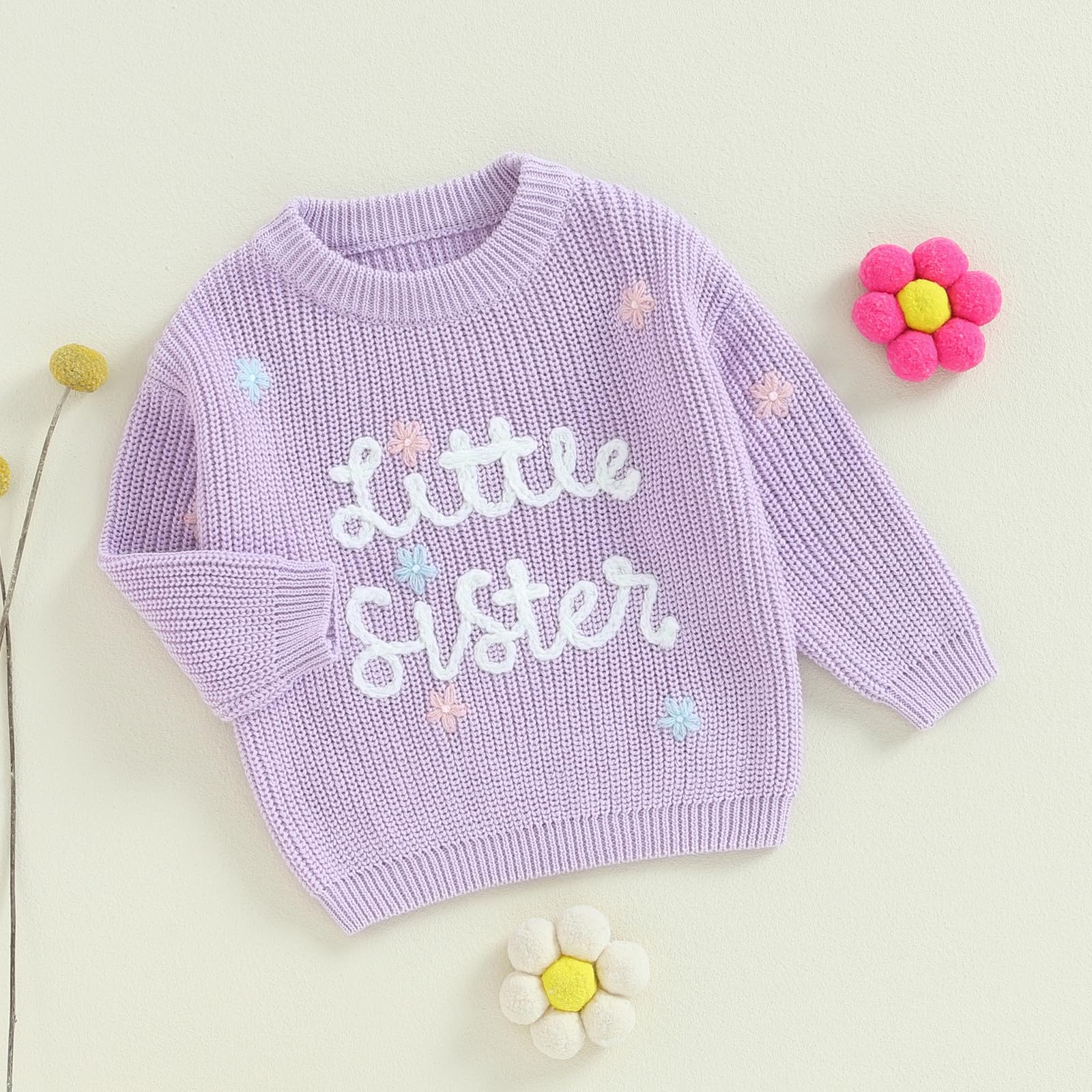 L&ieserram Baby Mädchen Gestrickt Pullover Jumper Neugeborenen Kinder Langarm Strickpullover Pulli Kleinkinder Kleidung Outfit Knitted Sweater Schwester 0-6 Jahre