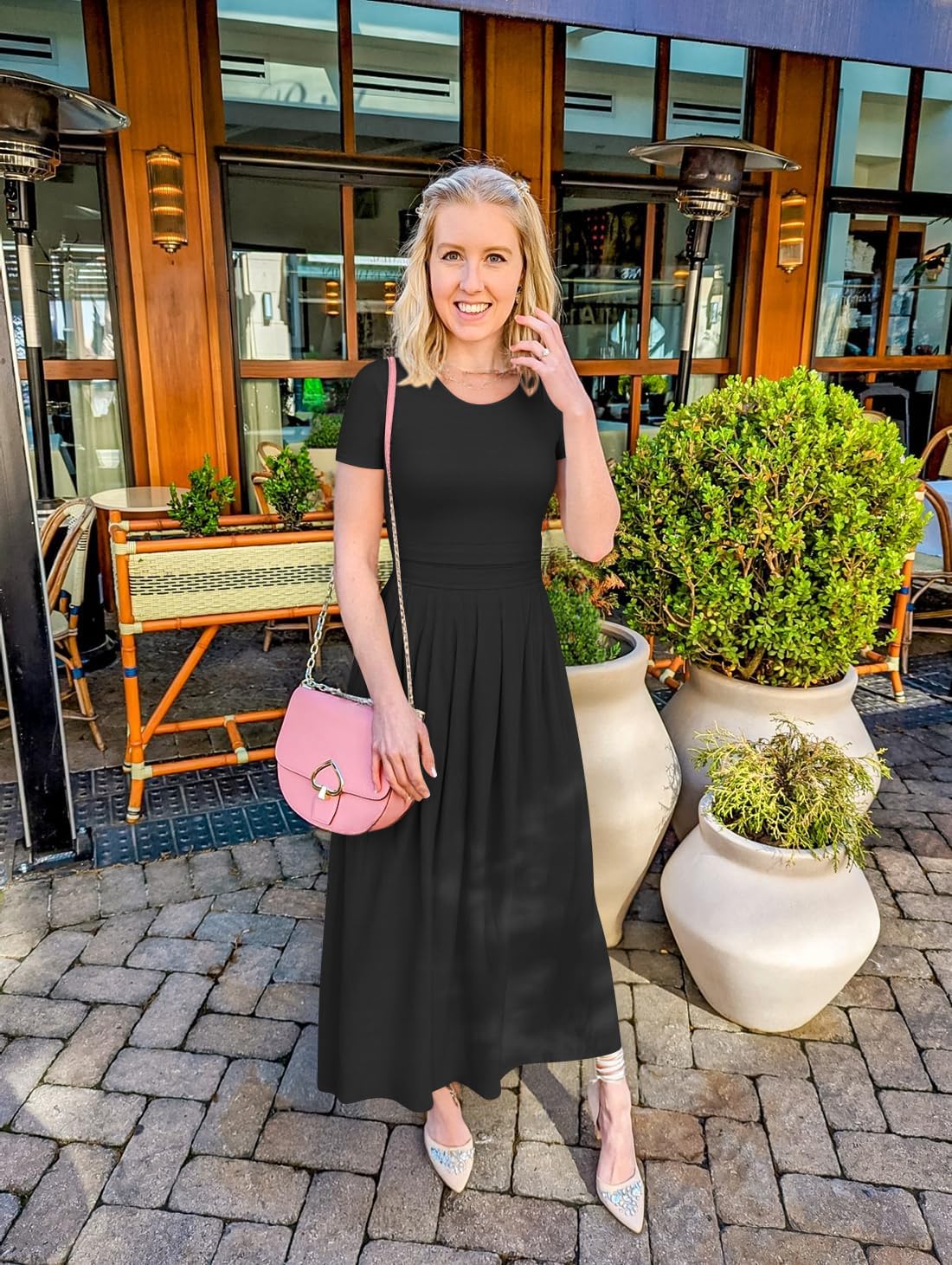 ZESICA Women's Summer Short Sleeve Maxi Dress 2026 Casual Crewneck Pleated A Line Flowy Long Dresses with Pockets - Image 6