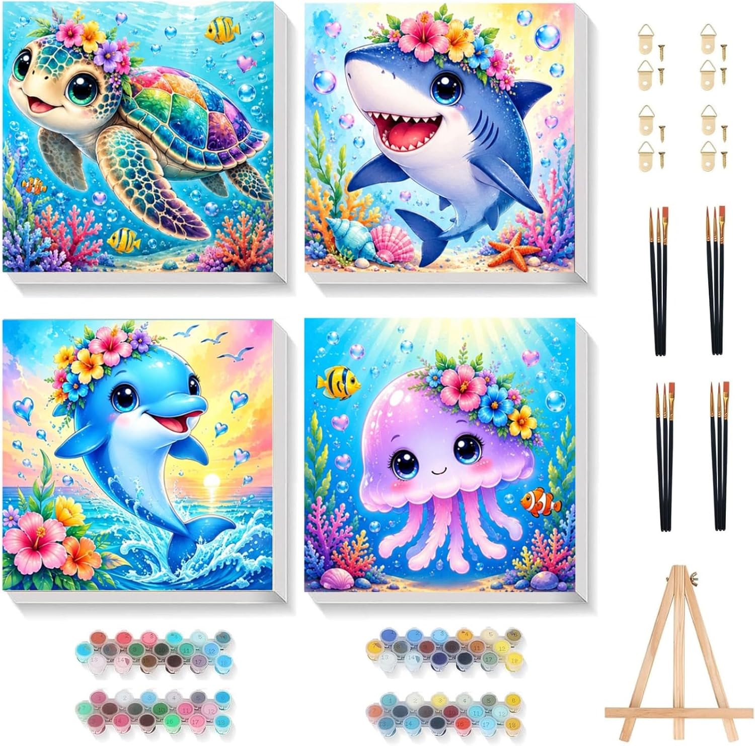 Gemozaic 4 Pack Paint by Numbers Kit for Kids Ages 8-12, Animals 8 x 8 in