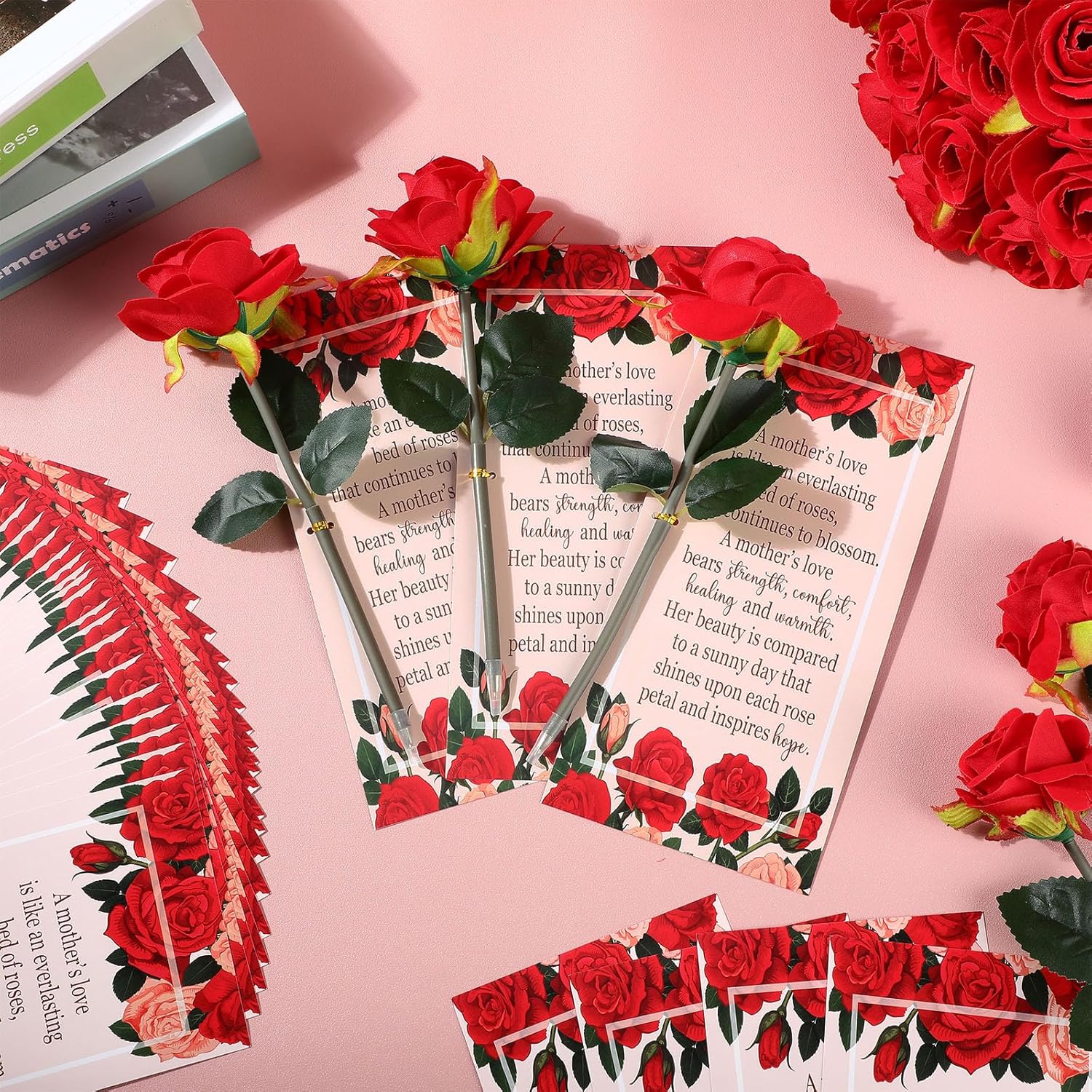 Sayglossy 30 Set Mothers Day Gifts Bulk Rose Pens with Gift Card, Mother's Day Flower Pens Bulk Women Christian Gift Artificial Black Ink Office Supplies Birthday Gifts Party Favors for Mom(Elegant)