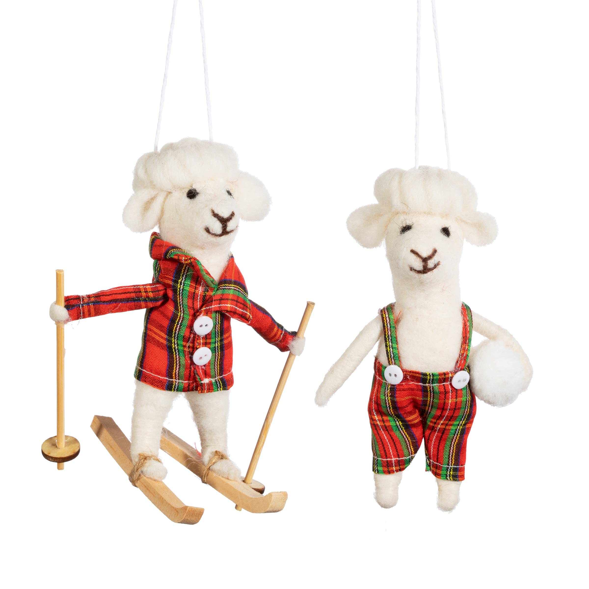 Décoration Noël Renard En Feutre Avec Peignoir Tartan - 9x10x16 Cm - Ornement Suspendu Sapin