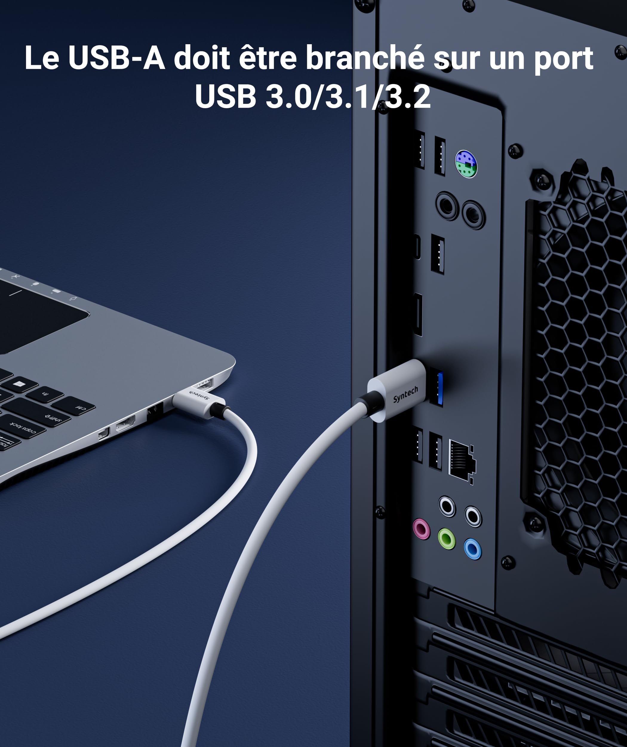 Syntech Câble Link 5 mètres Compatible avec Oculus/Meta Quest 3/3S/Quest2/Pro/Pico 4/Ultra and PC/SteamVR, Transfert de données Haute Vitesse, câble-Link USB 3.0 pour Casque VR et PC de Jeu
