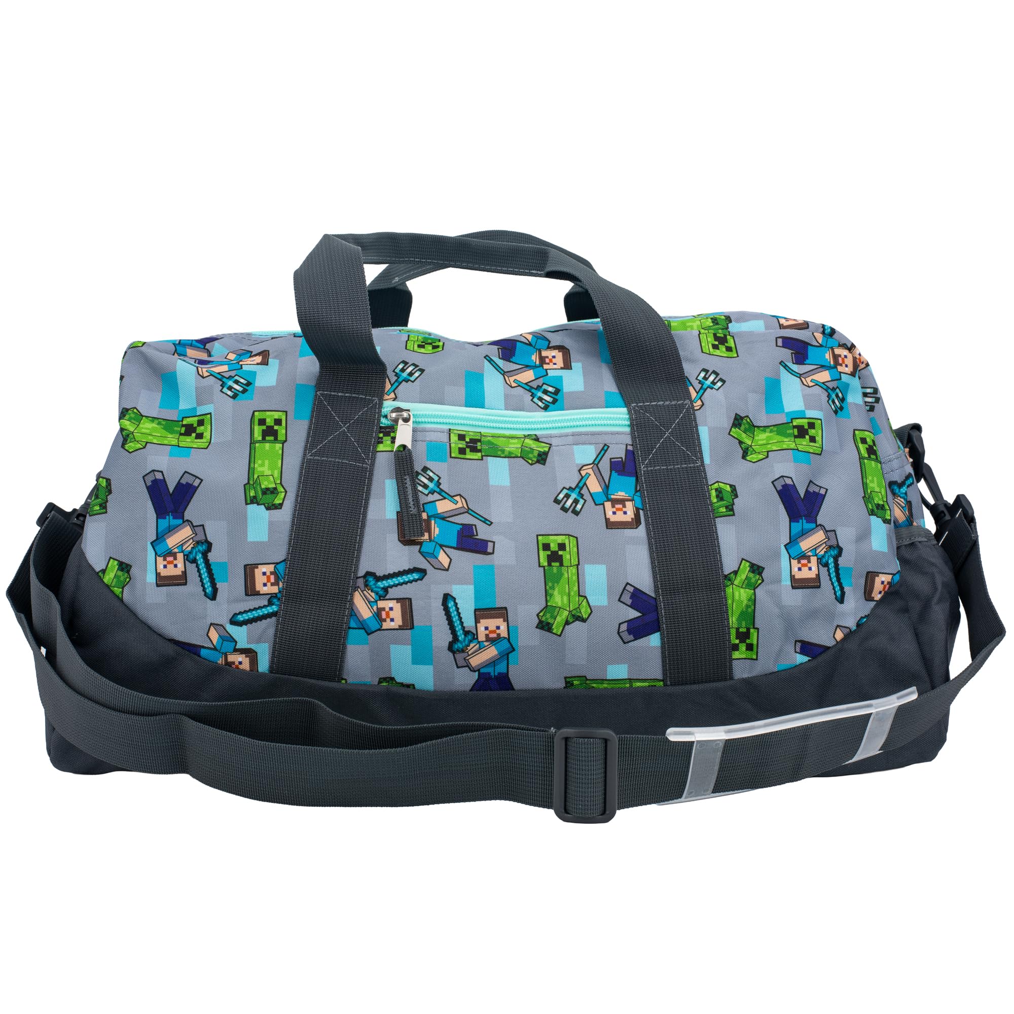 Minecraft Duffle Bag, 16 inch Travel Sleepover Weekender Bag for Girls & Boys, Green/Gray