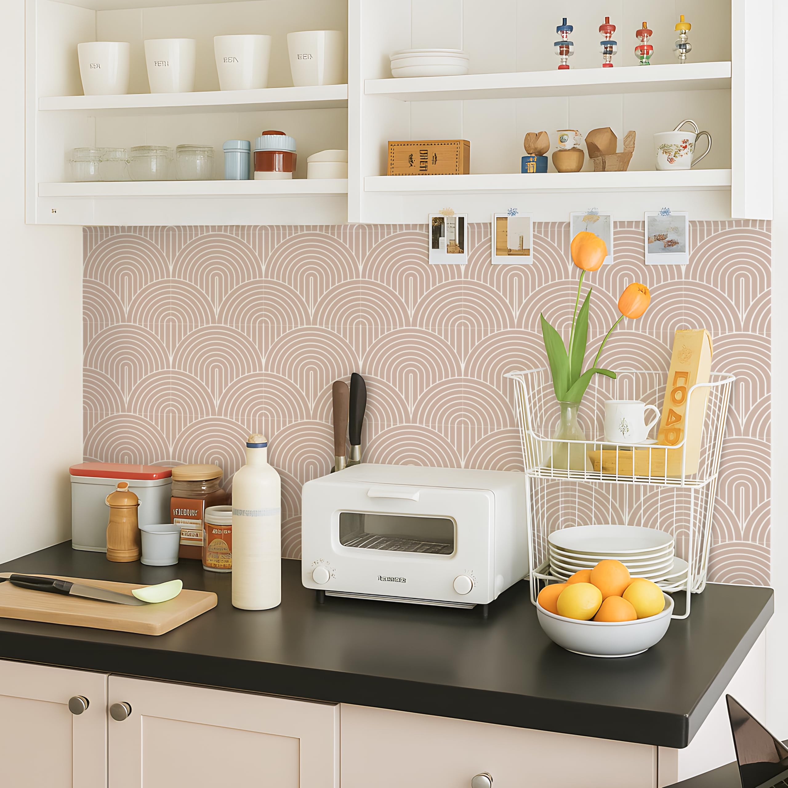 Alwayspon Tile Sticker, 25PcsX20cm/8inch Retro Red Self Adhesive Stick on Tiles Transfer Sticker for Bathroom Kitchen, Splashback, Peel and Stick Vinyl Floor Wall Tiles Sticker