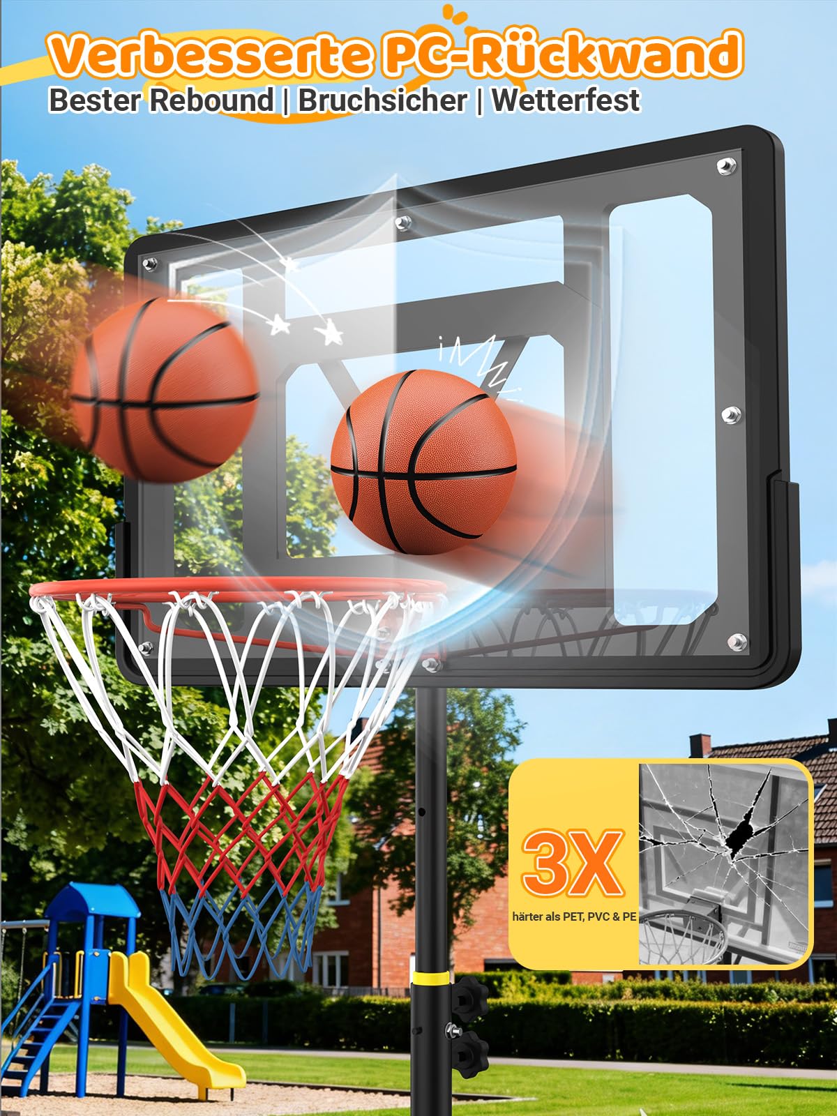 Basketballkorb Outdoor für Kinder: 155-210 cm Höhenverstellbar für Kinder 4-14 Jahre - Inkl. 2X Netze, Basketball & Pumpe - Basketballkörbe mit Ständer für Indoor Outdoor Garten Hof Garage