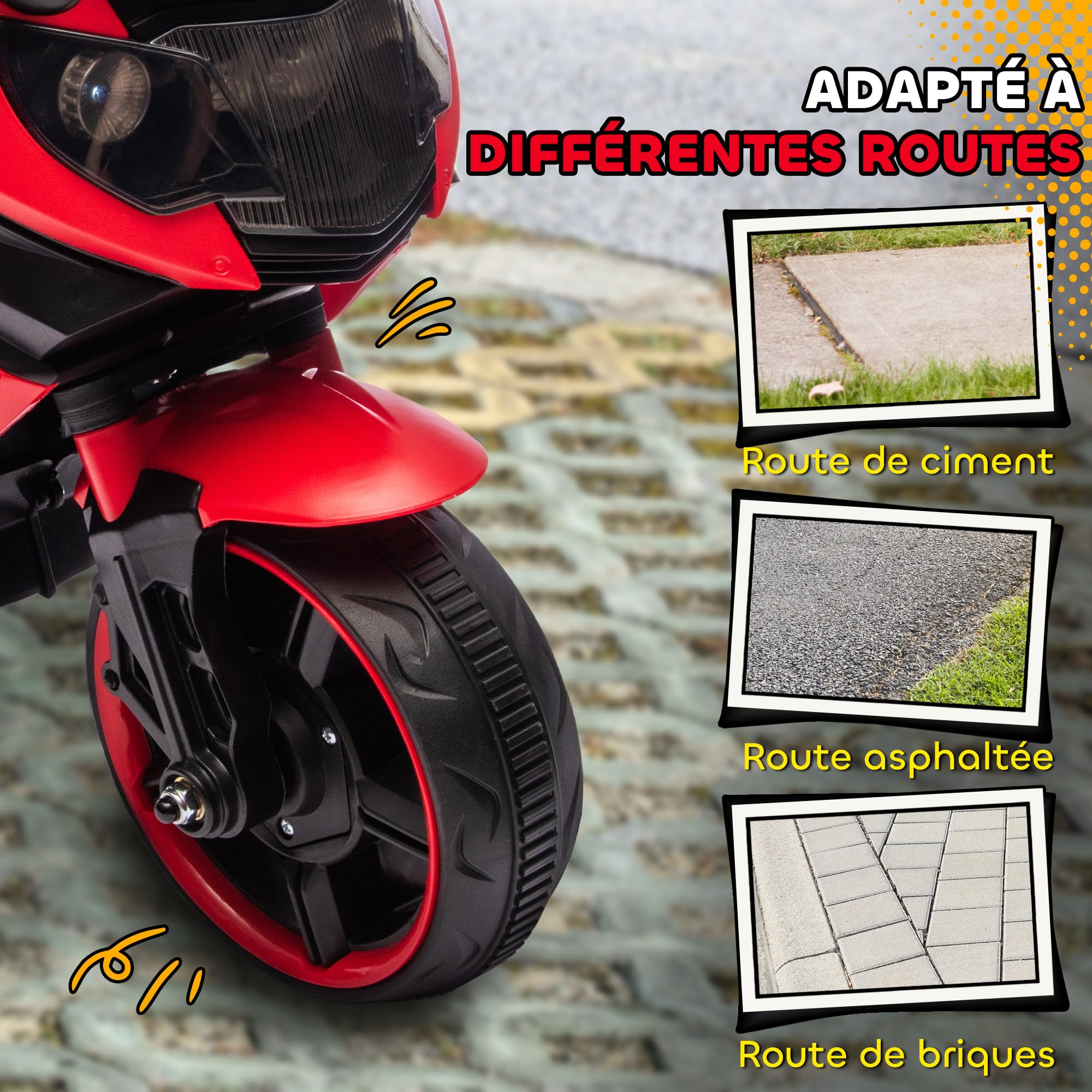 AIYAPLAY Moto Électrique Enfants 6 V, Voiture Électrique Enfants avec Roues d'Entraînement Amovibles, Effets Lumineux et Sonores, Vitesse Max. 2,5 km/h, pour 18-36 Mois, Charge Max. 25 kg, Rouge