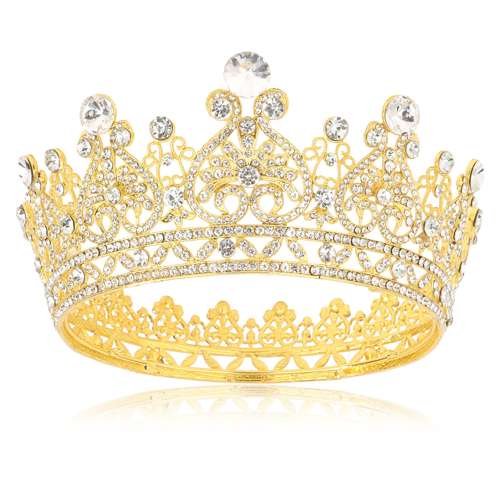 KEUKORZ Princess Crown Gold Royal Tiara for Women Full Round Crown Cake Topper Elegant Hair Accessories for Prom Wedding Birthday Party Favors Pageant