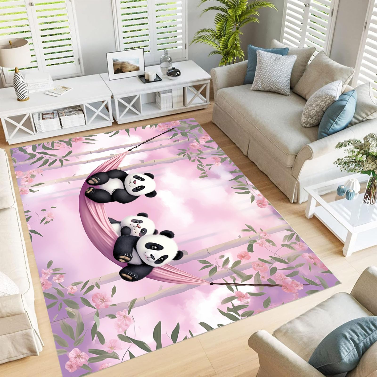 Tapis résistant aux taches lavable 200x300cm motif panda et bambou