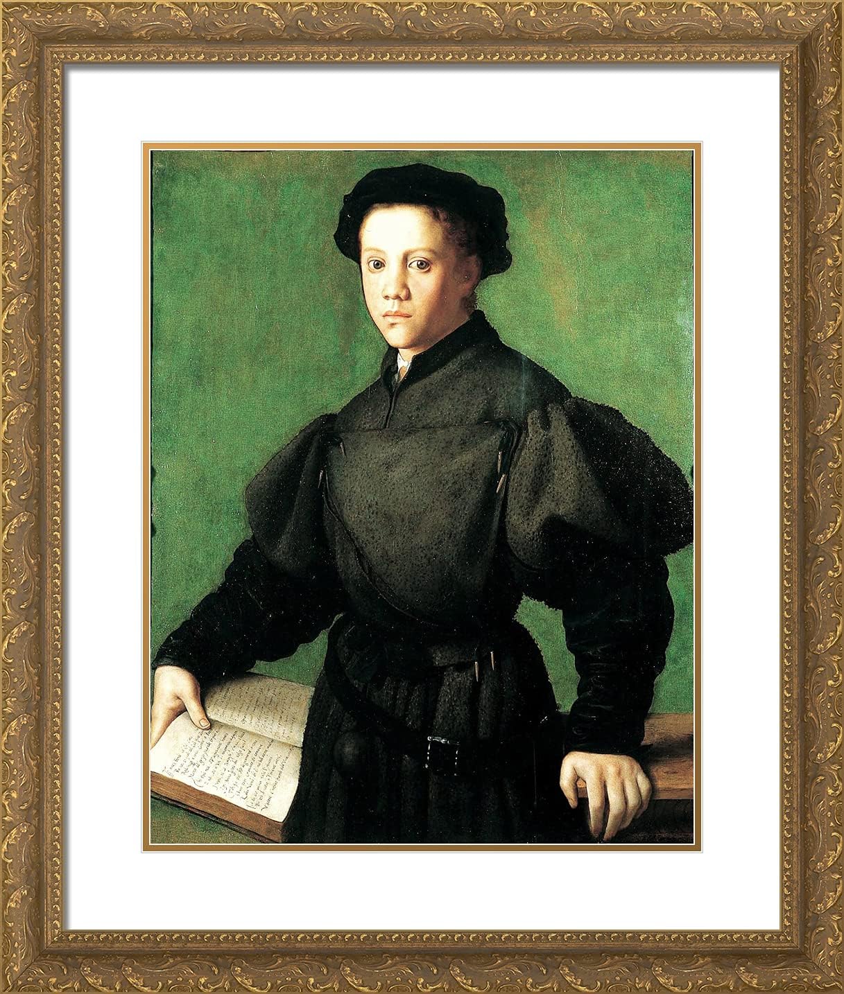 ArtDirect Bronzino, Agnolo 20x23 Gold Ornate Framed Art Print with Double Matting Titled: Portrait of Lorenzo Lenzi