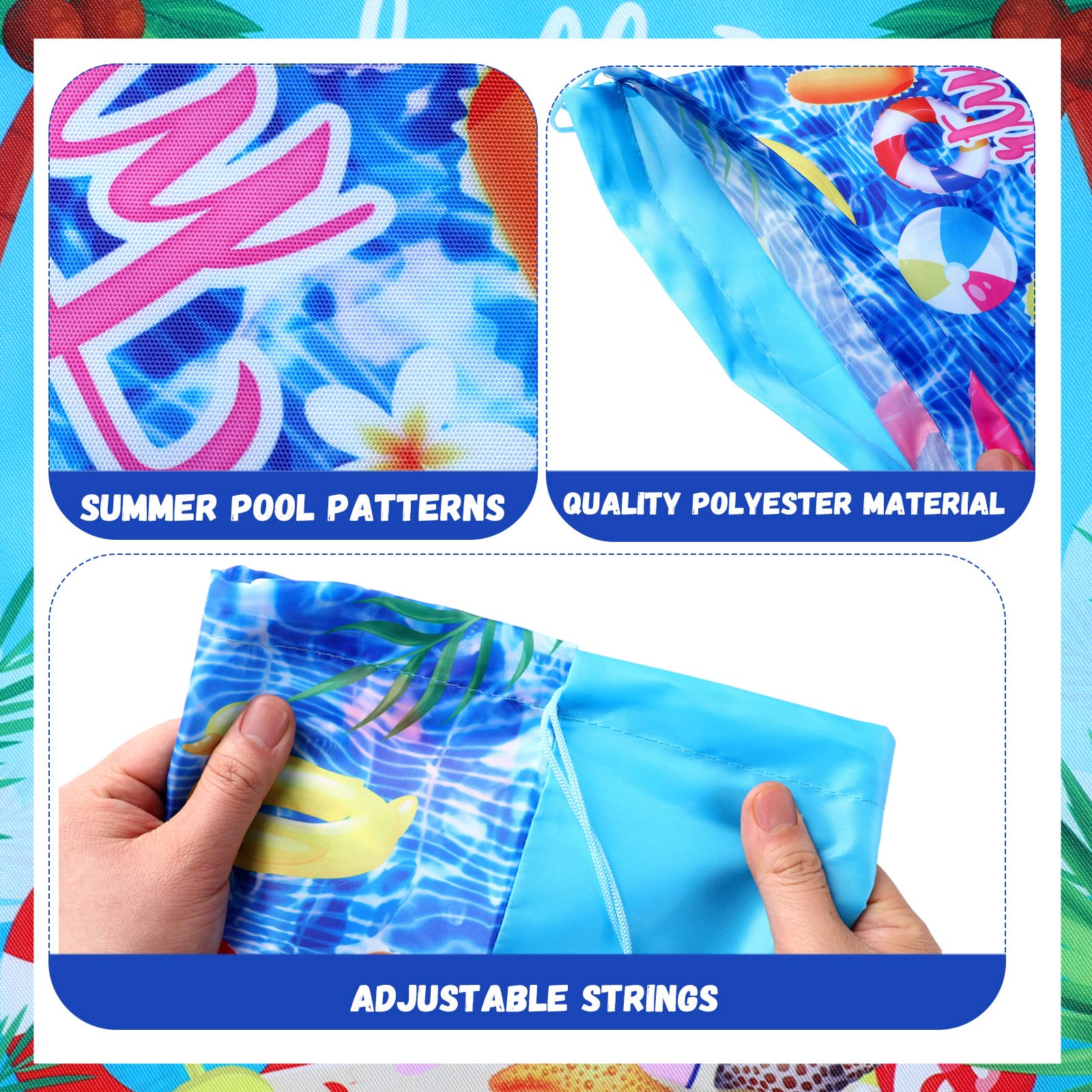Hosuly 24 Pcs Summer Pool Party Favor Drawstring Bags Hawaiian Backpacks Swimming Pool Party Decoration Goodie Treat Gift Bags Beach for Kids Boy Girl Summer Birthday Beach Hawaiian Supplies