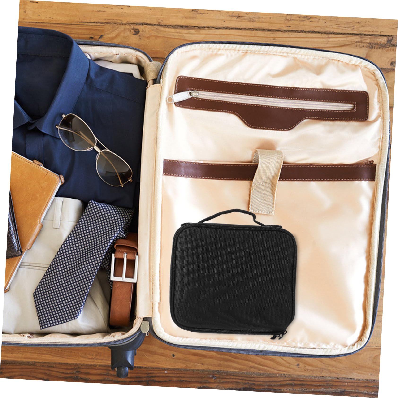 Borsa Cosmetici da Viaggio Multistrato Manico, Nailon Nero