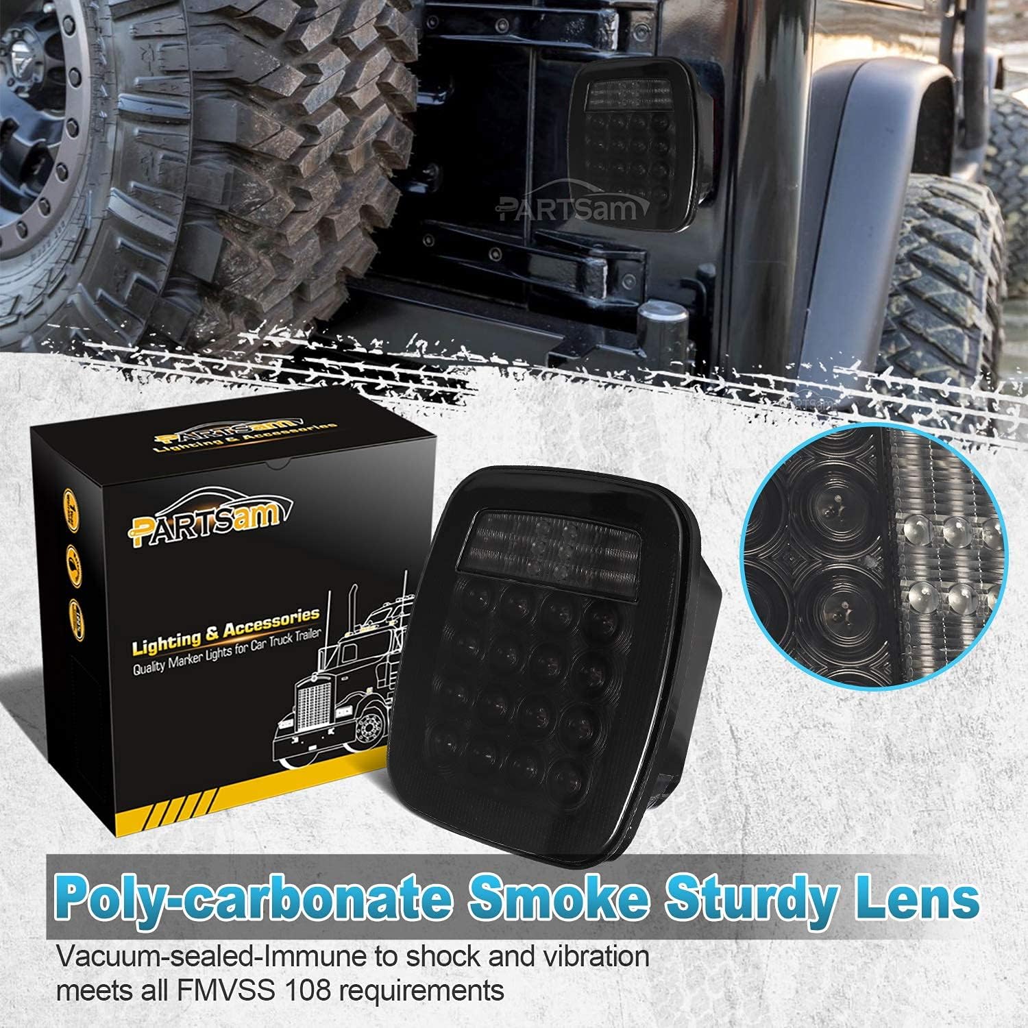 Partsam Replacement for Wrangler TJ Led Lights Kit Smoke Lens - Pair Square Combination Tail Lights + LED Amber Yellow Front Fender Side Marker Lights Lamps Assembly