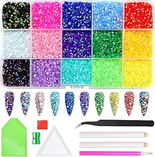 ZYNERY 18000pcs Flatback Rhinestones, 15 Mixed Color Jelly Rhinestones Round Shape Crystals Rhinestones for Crafts Nail Face Art Shoes Diamond Painting with Storage Box/Tweezers/Drill Pen (3mm)