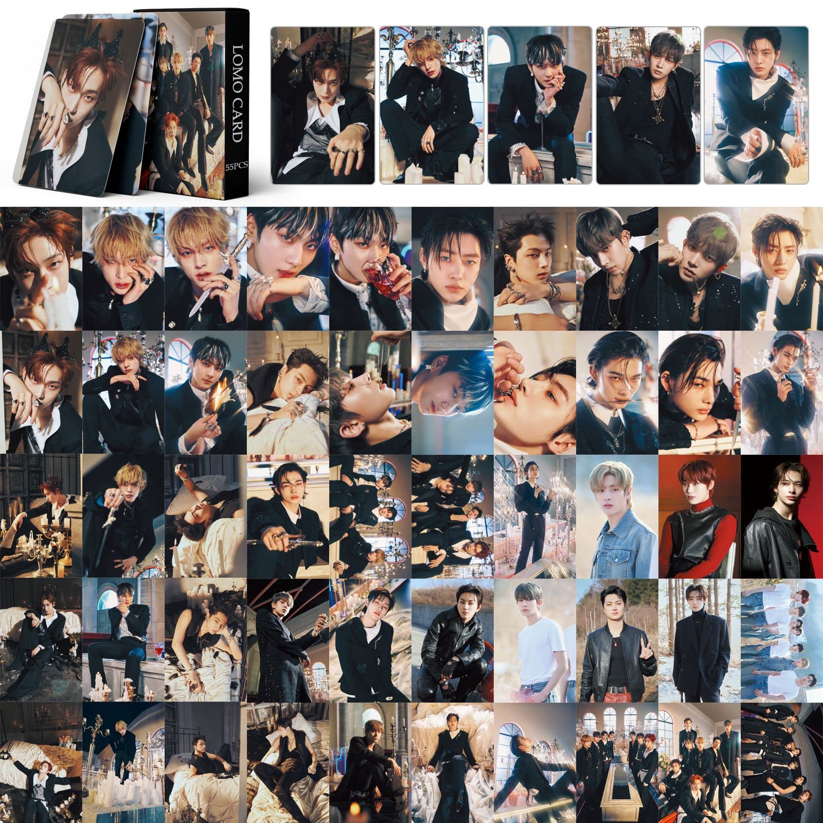 Pretocter55 Pcs EN-HYPEN Photocards Set EN-HYPEN Lomo Cards ENHYPEN New Album Cards ENHYPEN Greeting Card with Postcards Box ENHYPEN Members Mini Postcards ENHYPEN Merch Gift for Fans Collection