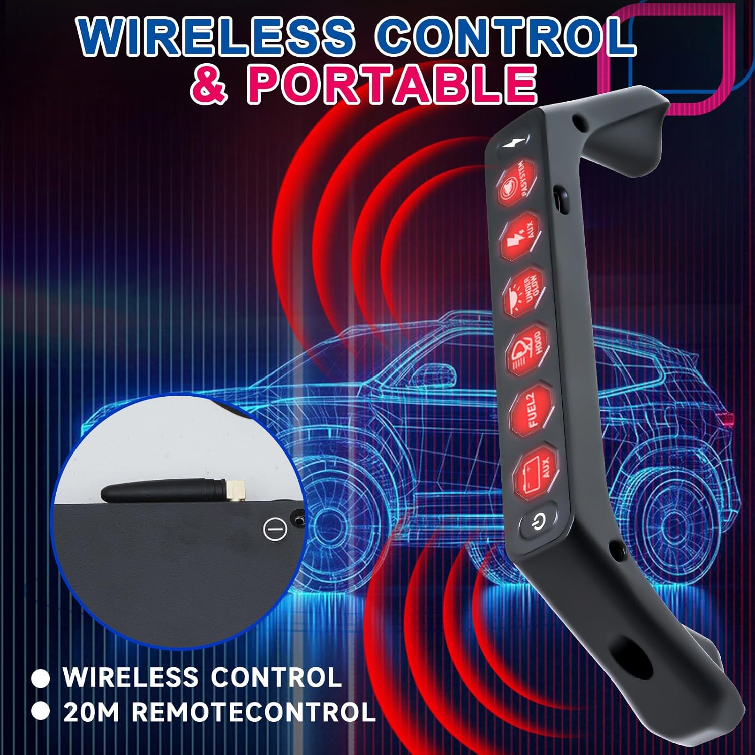 Car Grab Handle Switch Panel for Ford Shelby 2010-2023 | No-Drill Plug & Play | Actual Maximum: 100A, 6-Way Control | Aluminum, Waterproof | Compact Design for Truck, Boat & Offroad Use